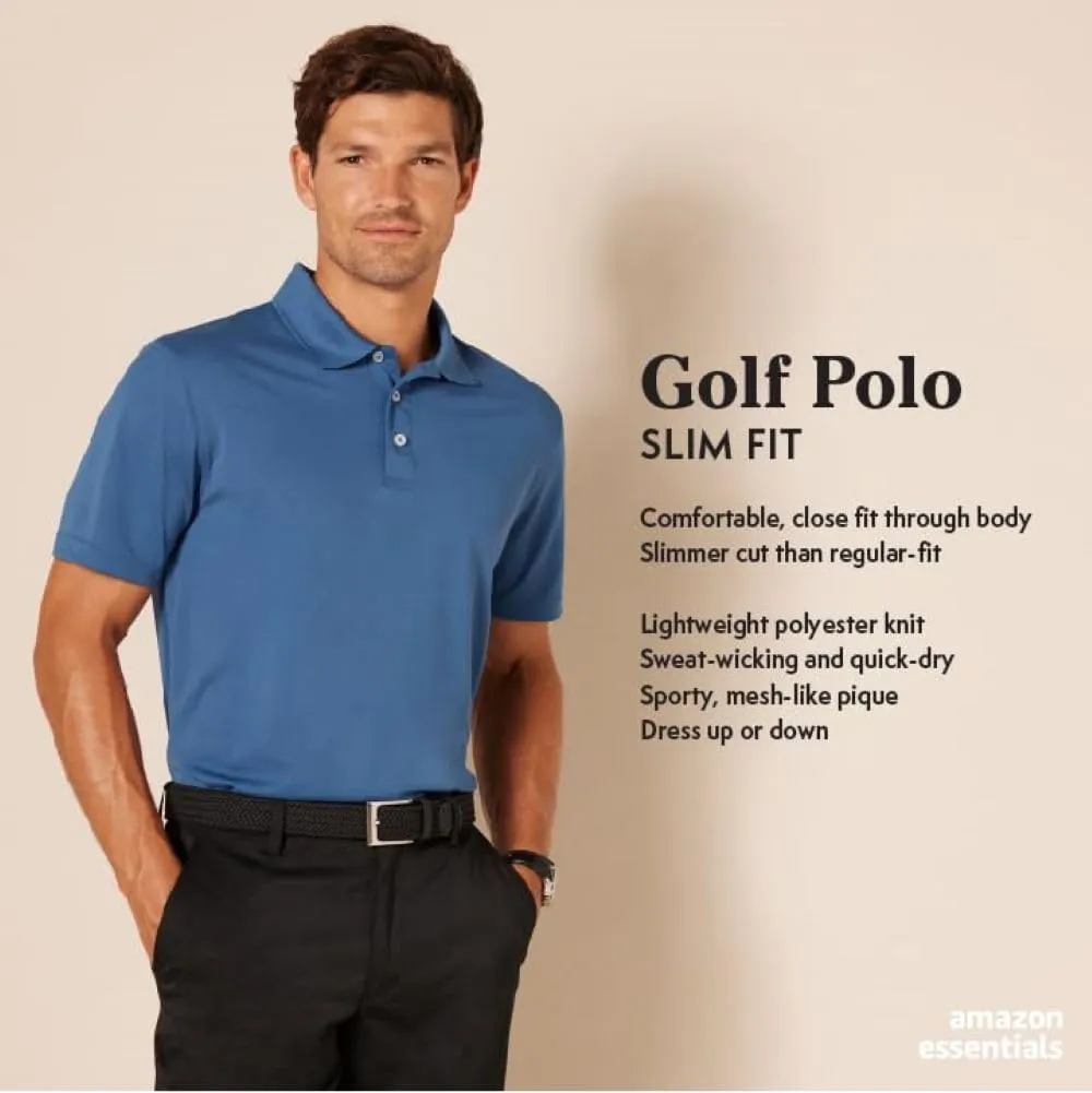 Amazon Essentials Men's Golf Polo Shirt, Short Sleeve, Slim-Fit, Quick-Dry