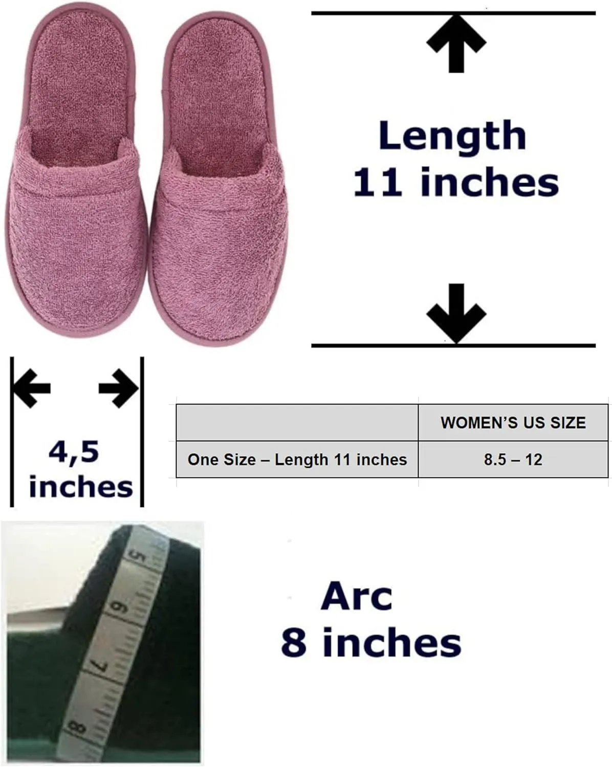 Arus Womens Turkish Terry Cotton Cloth Spa Slippers One Size Fits Most, White, 6-9.5 Wide Women