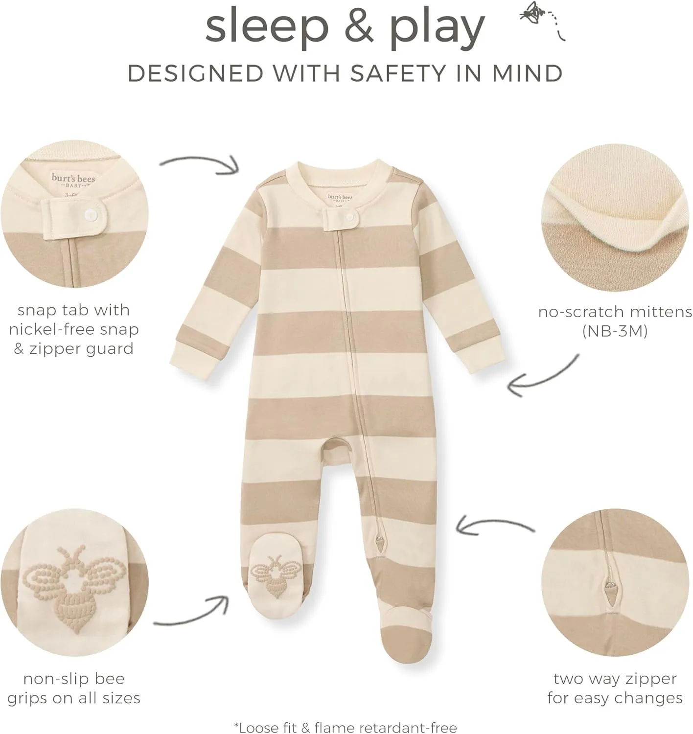 Burt's Bees Baby Boys' Organic Cotton Loose Fit Sleep and Play One-Piece Zip Front Footed Pajamas