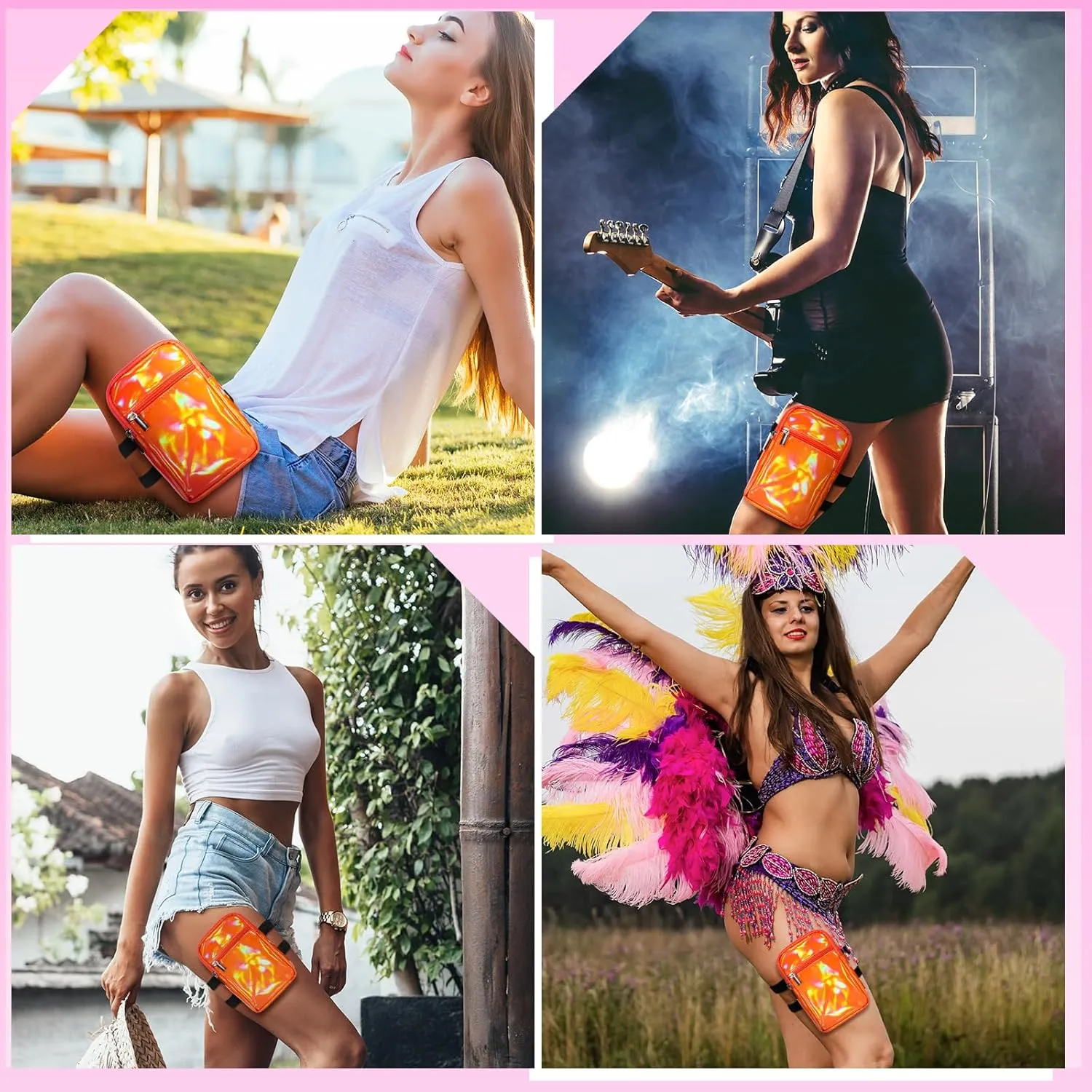 Carnival Leg Bag Holographic Thigh Bag with Adjustable Strap Leg Pouch Harness Women Summer Travel Hiking Pack(Orange,Leg Bag)