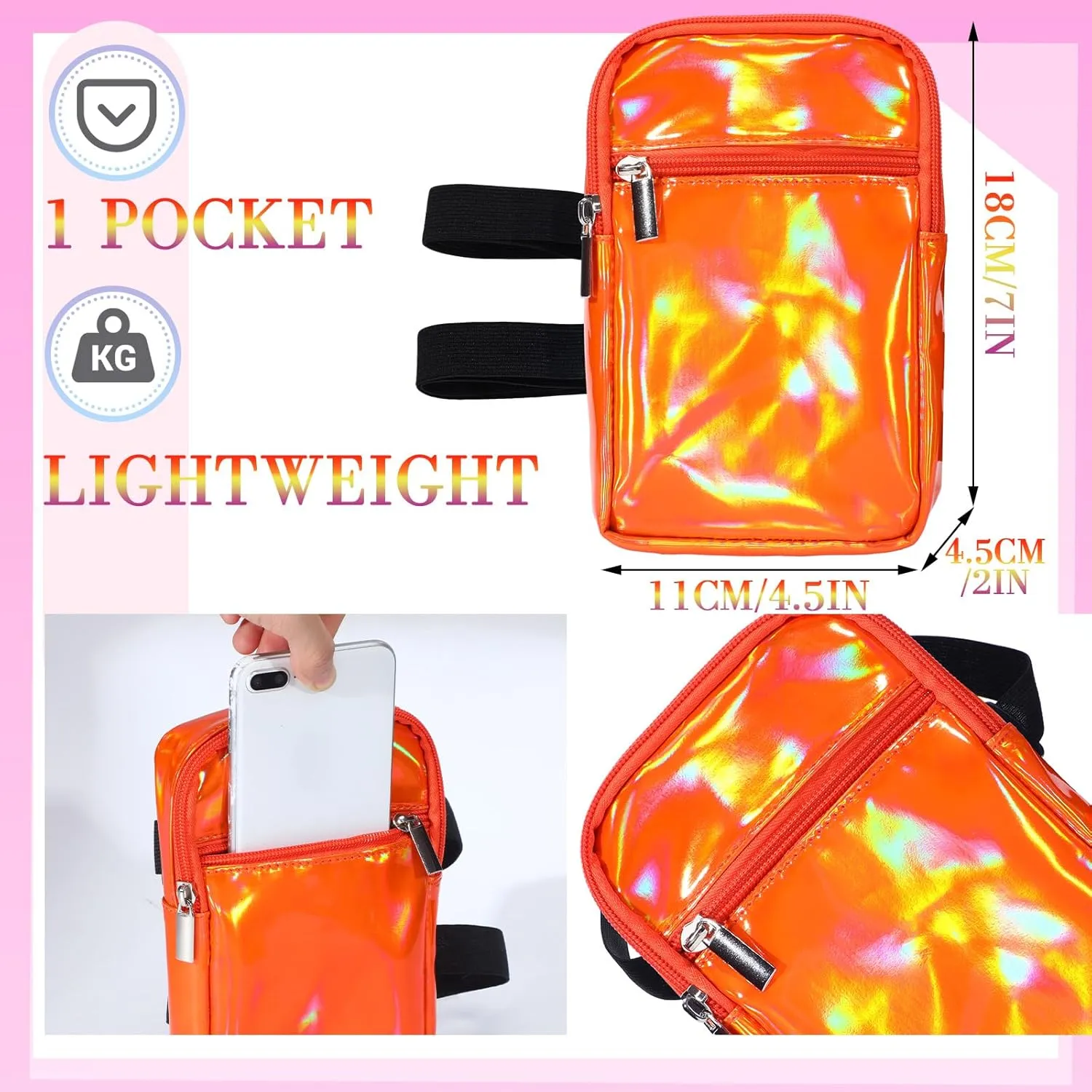 Carnival Leg Bag Holographic Thigh Bag with Adjustable Strap Leg Pouch Harness Women Summer Travel Hiking Pack(Orange,Leg Bag)
