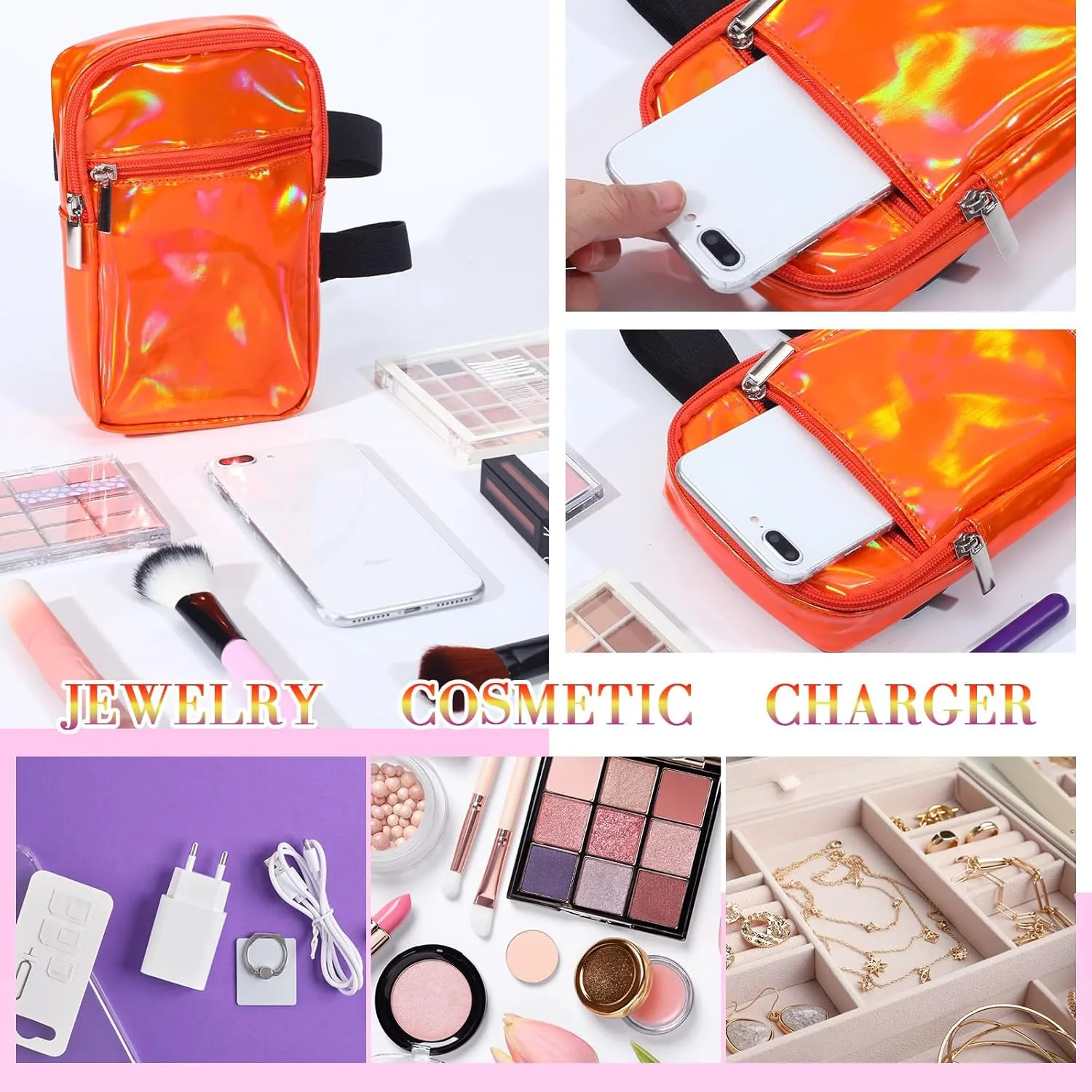 Carnival Leg Bag Holographic Thigh Bag with Adjustable Strap Leg Pouch Harness Women Summer Travel Hiking Pack(Orange,Leg Bag)