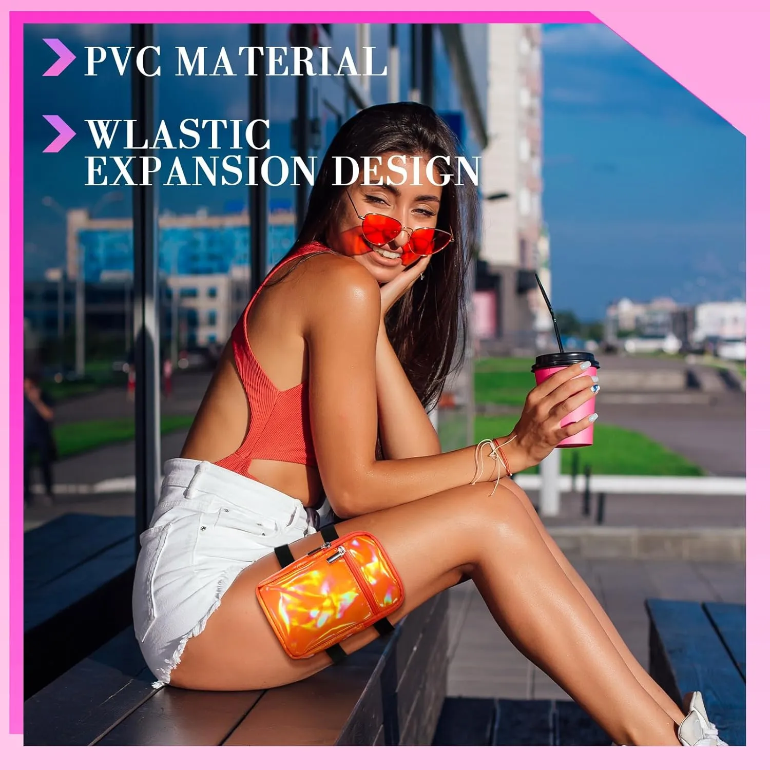 Carnival Leg Bag Holographic Thigh Bag with Adjustable Strap Leg Pouch Harness Women Summer Travel Hiking Pack(Orange,Leg Bag)