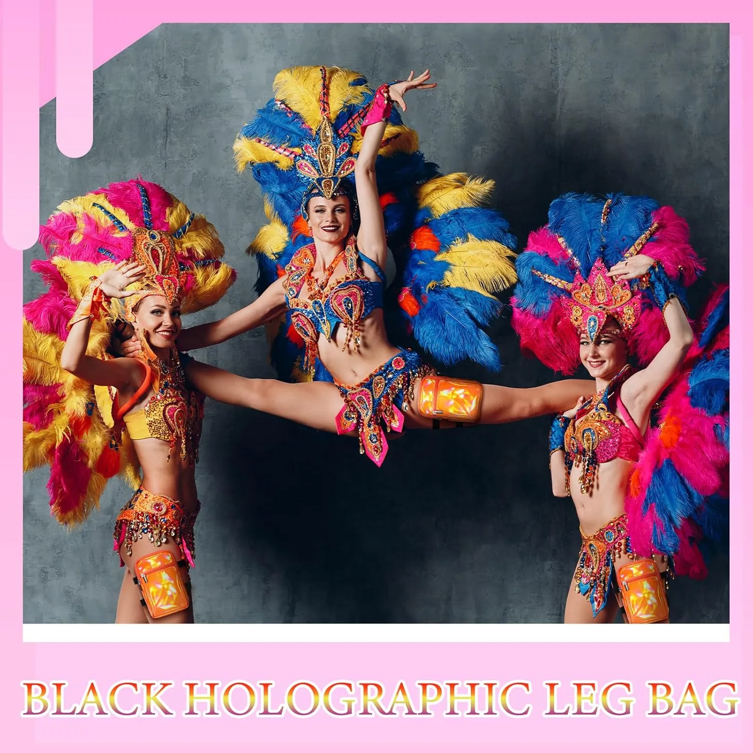 Carnival Leg Bag Holographic Thigh Bag with Adjustable Strap Leg Pouch Harness Women Summer Travel Hiking Pack(Orange,Leg Bag)