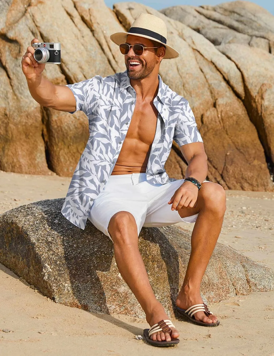 COOFANDY Mens Hawaiian Shirt Short Sleeve Button Down Shirts Tropical Floral Summer Beach Shirts