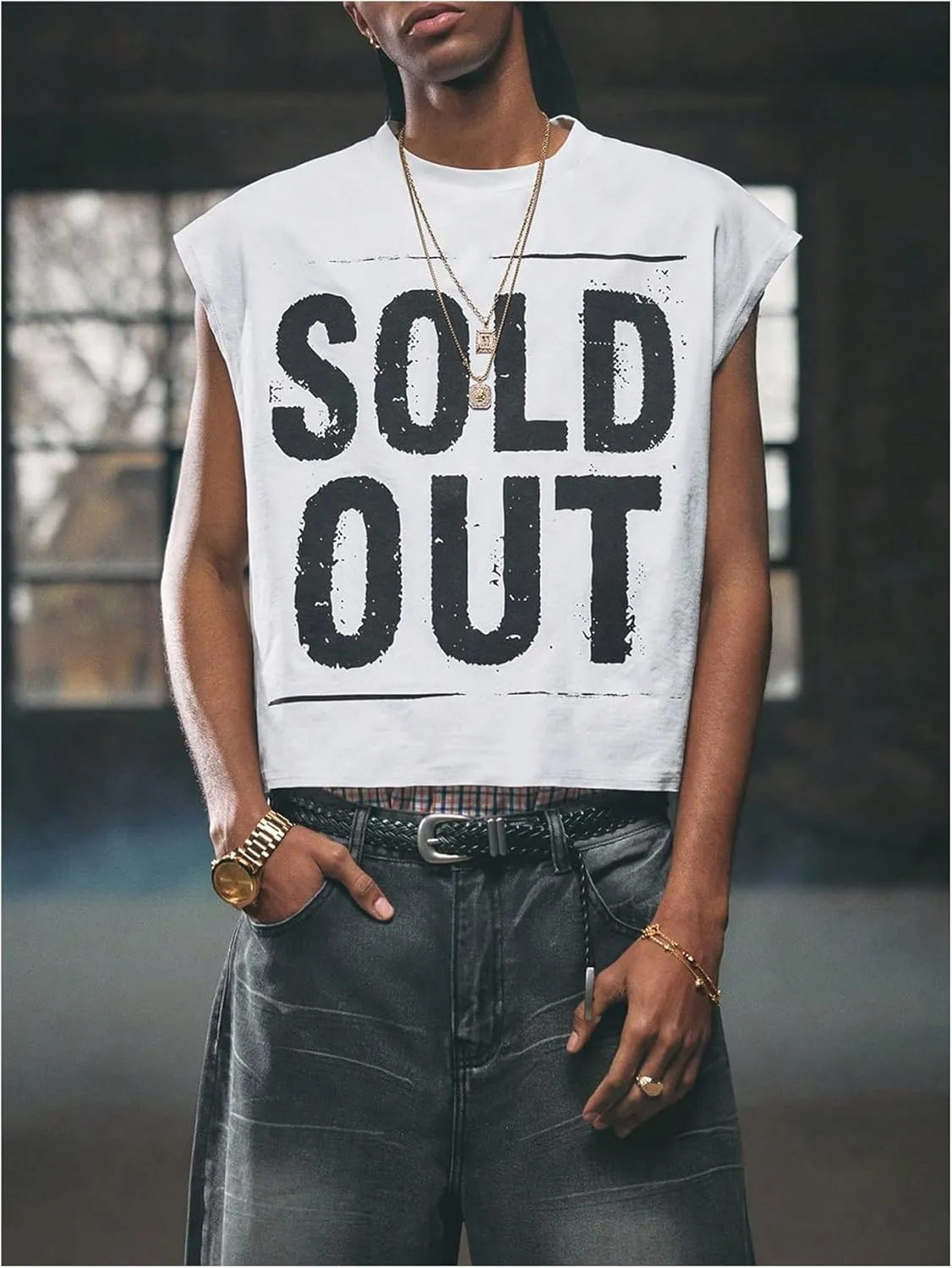GORGLITTER Men's Dolman Sleeve Crop Vest Top T Shirts Crewneck Loose Pullover Tank Tops