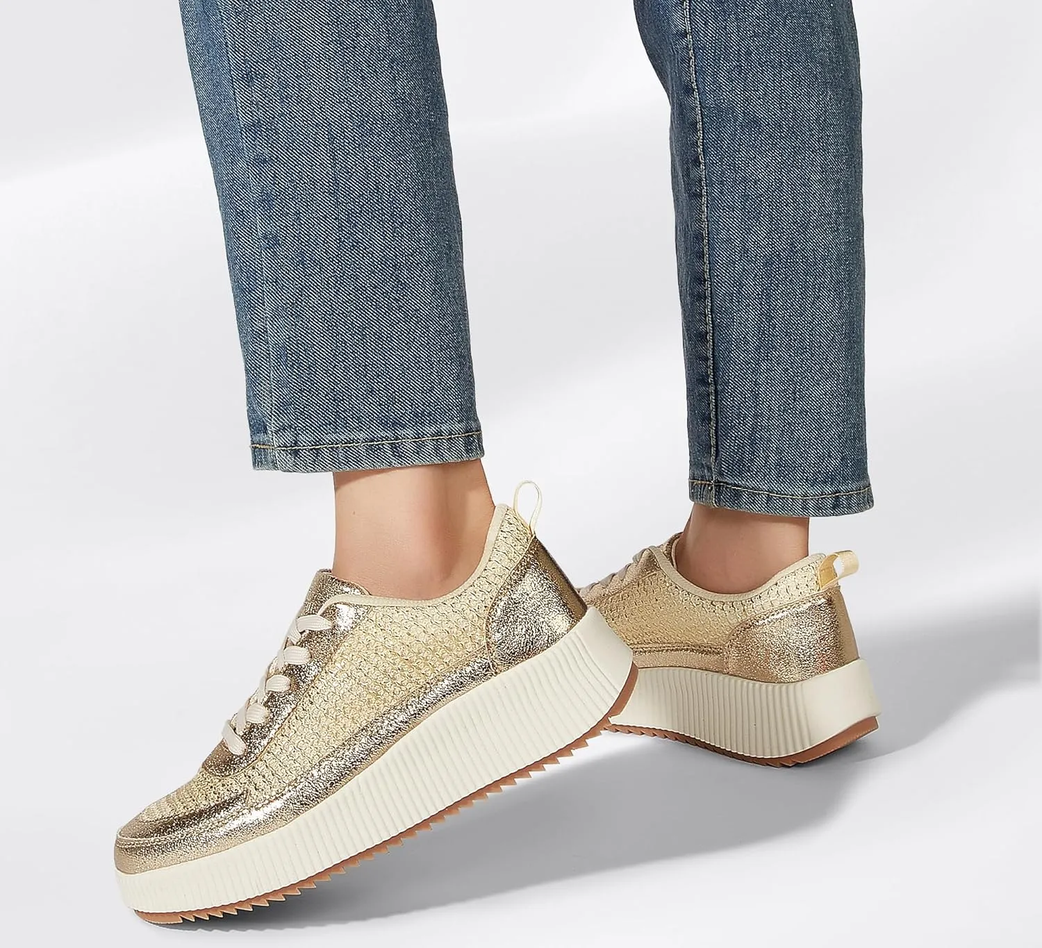 LUCKY STEP Women's Platform Sneakers Rhinestone Fashion Chunky Casual Sparkly Retro Braided Walking Shoes