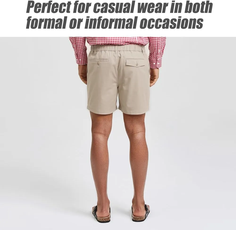 maamgic Men's Classic-fit 5.5" Cotton Casual Shorts Elastic Waistband with Multi-Pocket Daily Wear Walking Summer Outfit