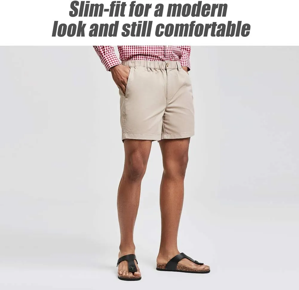 maamgic Men's Classic-fit 5.5" Cotton Casual Shorts Elastic Waistband with Multi-Pocket Daily Wear Walking Summer Outfit